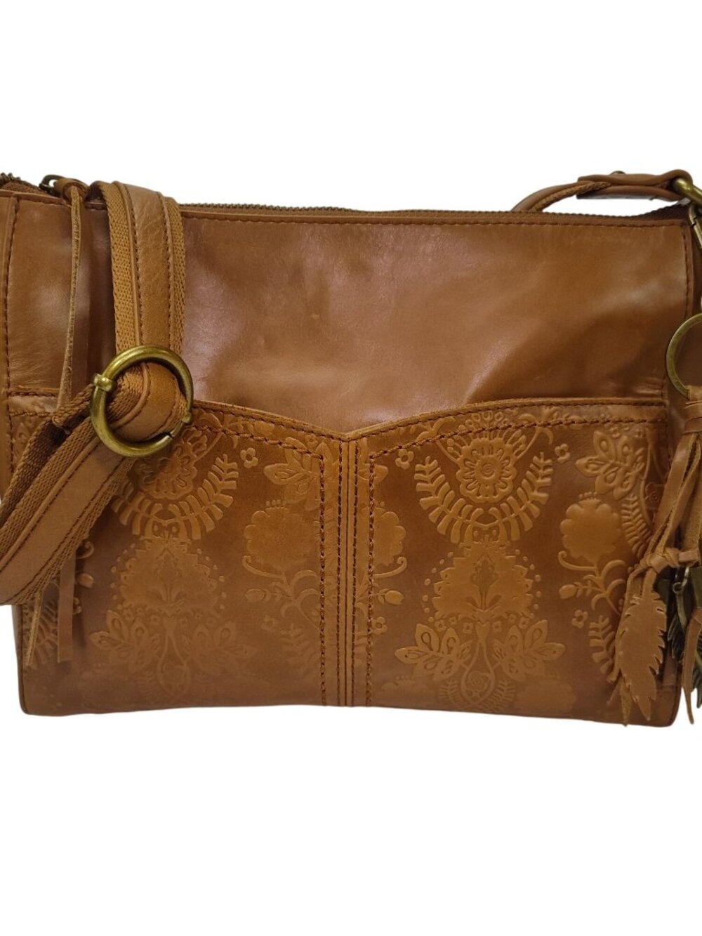 The Sak Leather Alemeda Crossbody Bag-Tobacco Floral Embossed-Brown-Medium-NWT